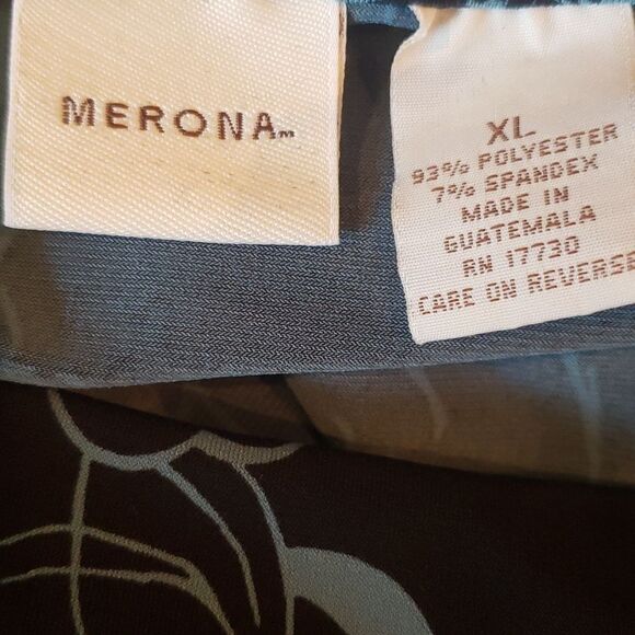 Merona XL Black/Blue Floral Scoop Neck Blouse - Picture 7 of 8